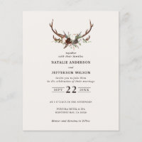 budget barn rustic stag green wedding invitation