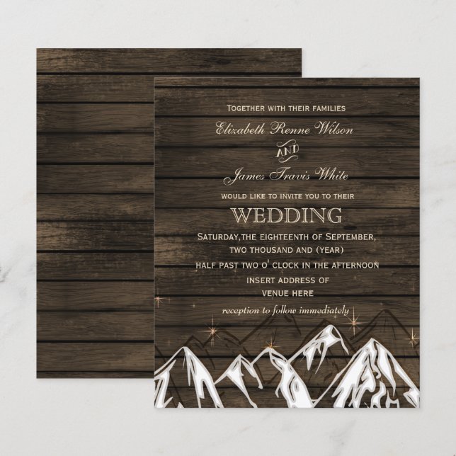 Budget Barn wood Mountains Wedding Invitation (Front/Back)