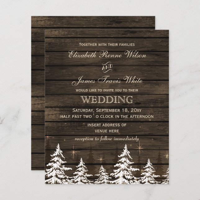 Budget Barn Wood Rustic Pine Wedding Invitation (Front/Back)