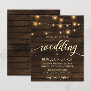 Budget Barn Wood String lights Wedding invitations