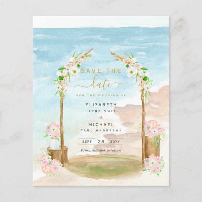 BUDGET Beach Coastal Destination Save Date Invite (Front)