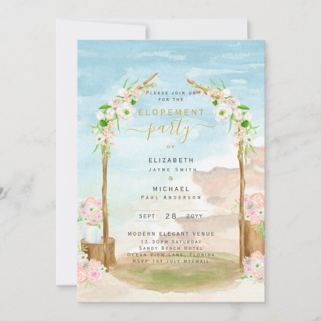 BUDGET Beach Elopement côtier Invitation de la fêt (Devant)