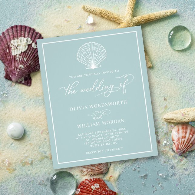 Budget Beach Seashell Wedding Invitation Sea Glass Flyer (Creator Uploaded)