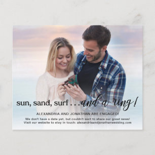 Budget Beach Theme Engagement Announcement Photo