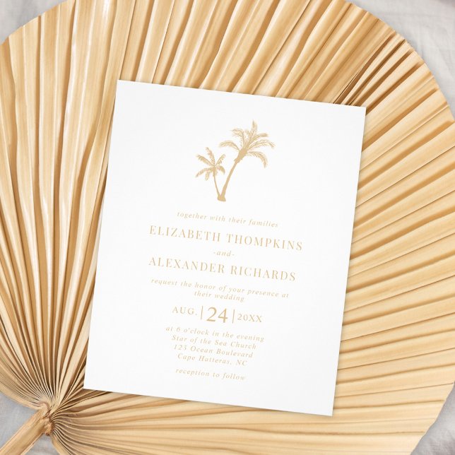 Budget Beach Tropical Palm Beige Wedding Invite Flyer (Creator Uploaded)