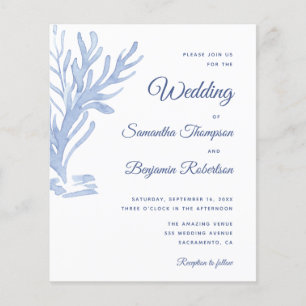 Budget Beach Wedding Invitation Modern Blue White