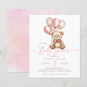 Budget Bear Balloons Pink Girl Baby Shower Invite