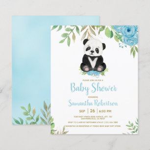 Budget Bear Blue Floral Boy Baby Shower Invitation