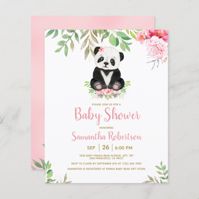 Budget Bear Blush Pink Baby Shower Invitation (Front/Back)