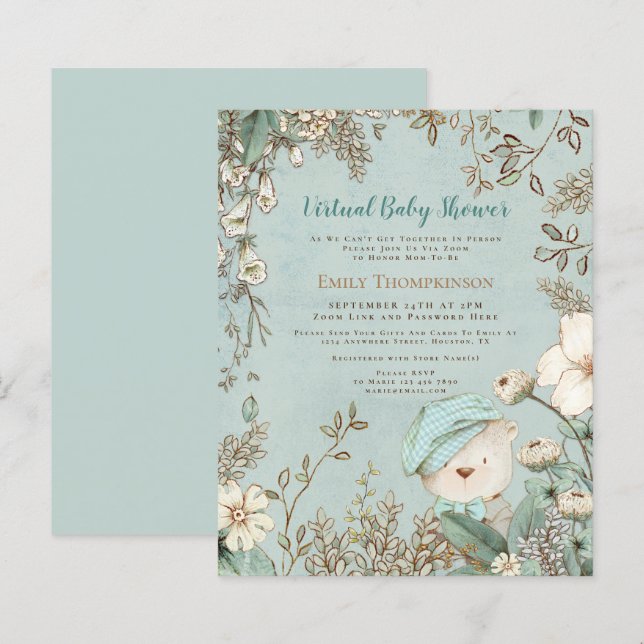 Budget Bear Boy Virtual Baby Shower Invitation (Front/Back)