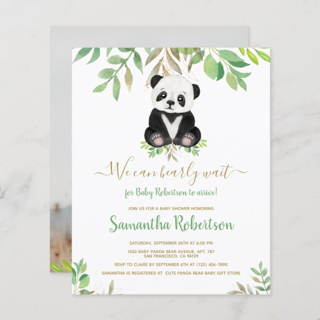 Budget Bear Eucalyptus Baby Shower Invitation (Front/Back)