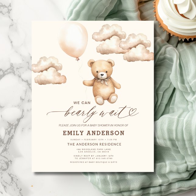 Budget Bearly Wait Beige Neutral Baby Shower Flyer (Creator Uploaded)