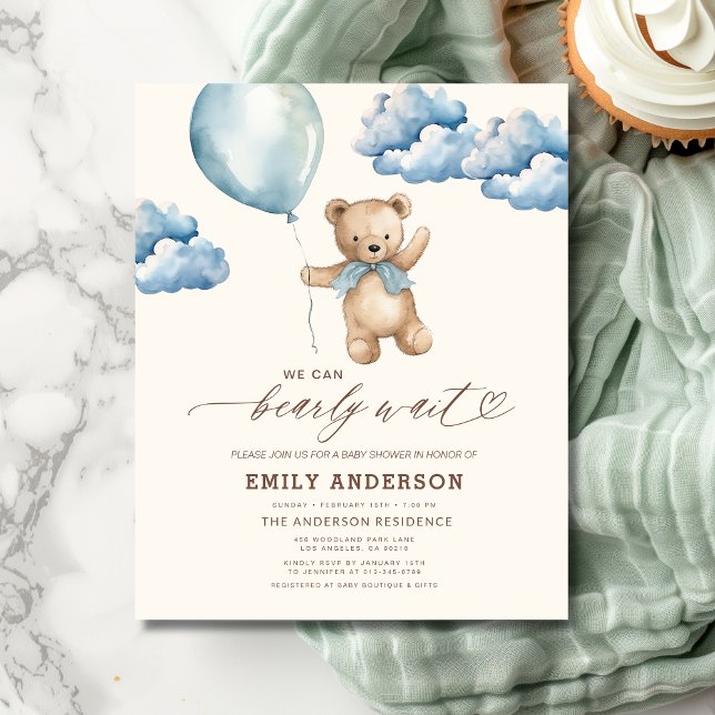 Budget Bearly Wait Neutral Blue Boy Baby Shower (Creator Uploaded)