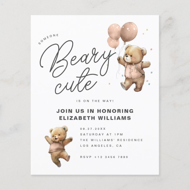 Budget Beary Cute Baby Shower Party Invitation (Front)