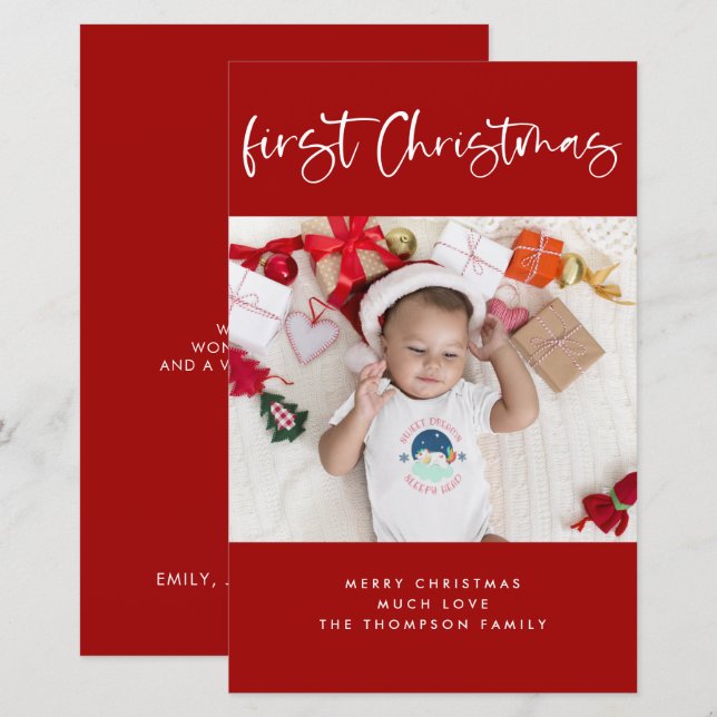 Budget Bébé 1er Noël Carte Appartement Photo Fête (Devant / Derrière)