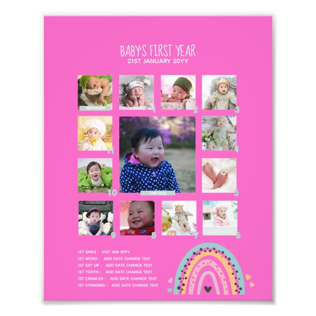 BUDGET Bébé 1ère année PHOTO COLLAGE Wall Art (Devant)