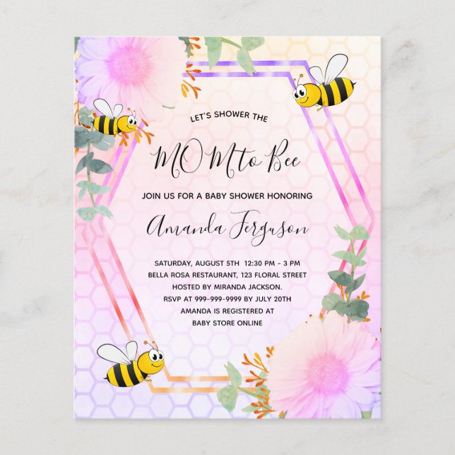 BUDGET Bee Baby shower rainbow MOM to bee (Front)