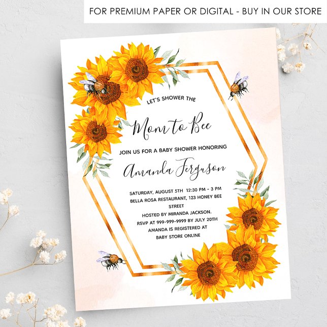 Budget Bee Baby shower sunflowers invitation (Creator Uploaded)