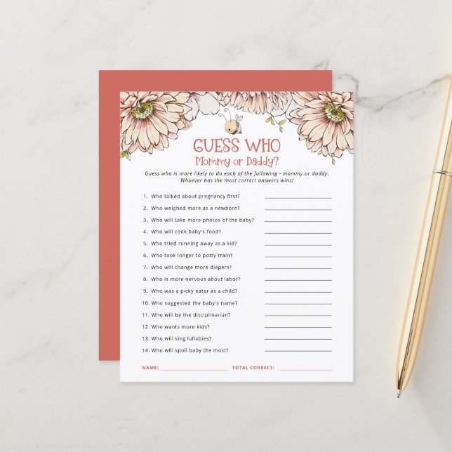 Budget Bee Guess Who Mom or Dad Baby Shower Game (Front/Back In Situ)