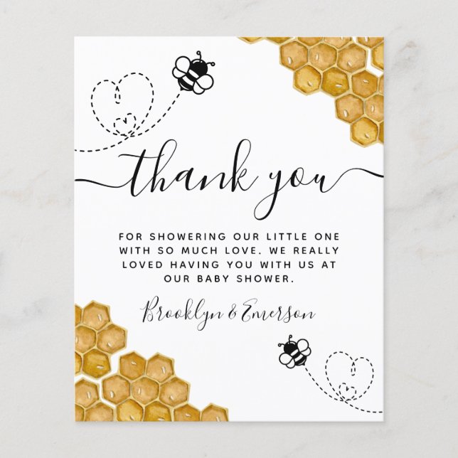 Budget Bee Honeycomb Baby Shower Thank You Card (Front)