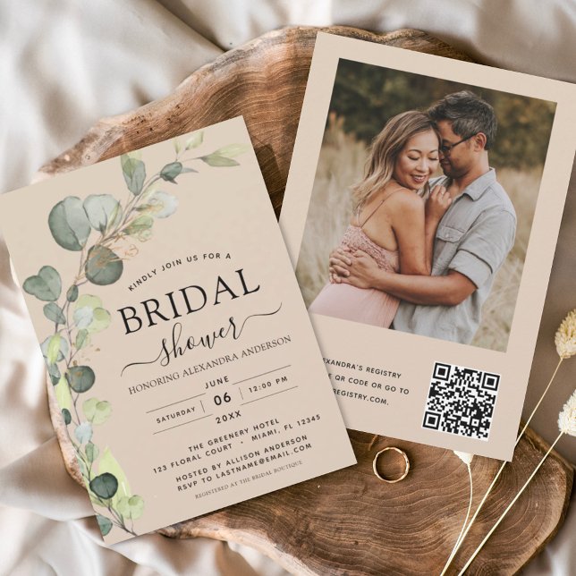 Budget Beige Bridal Shower QR Code Eucalyptus (Creator Uploaded)