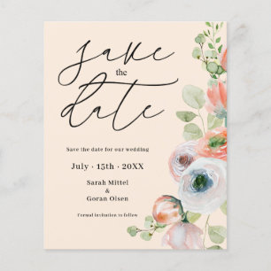 Budget Beige Coral Floral Save the date Card