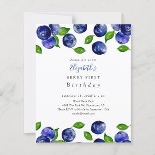 Budget Berry First Birthday Blueberry Watercolor 