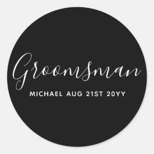 BUDGET Bestman Groomsman GIFTS Classic Black Round Sticker
