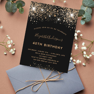 Budget Birthday black gold glitter invitation Postcard