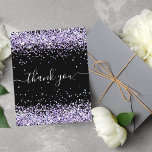 BUDGET Birthday black purple glitter thank you<br><div class="desc">A feminine and elegant birthday thank you card. A black background colour. With purple, violet faux glitter dust. On front, large hand lettered script and the text: Thank You. Back: Personalize and add Your thank you note and name. The name is written with a modern hand lettered style script with...</div>