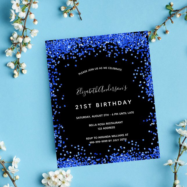 Budget birthday black royal blue invitation (Creator Uploaded)
