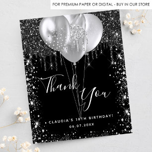 Budget birthday black silver glitter thank you