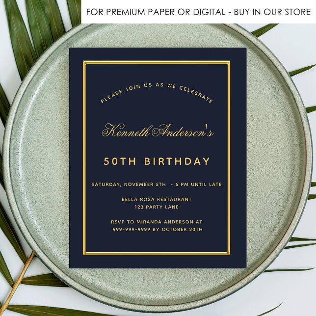 Budget birthday blue gold classic invitation (Creator Uploaded)