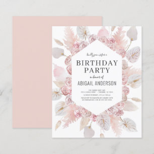 Budget Birthday  Boho Blush Pink Party Invitation