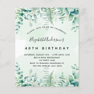 Budget birthday eucalyptus greenery invitation
