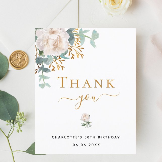 BUDGET Birthday floral eucalyptus thank you card (Creator Uploaded)
