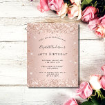 Budget birthday glitter blush rose gold invitation<br><div class="desc">For an elegant 40th (or any age) birthday party. A rose gold faux metallic looking background. Decorated with rose gold faux glitter. Personalize and add a name and party details. The name is written with a hand lettered style script. Back: social media icons, add your own QR code to an...</div>