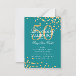 Budget Birthday Glitter Confetti Gold Teal Invite