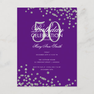 Budget Birthday Glitter Confetti Silver Purple  Postcard