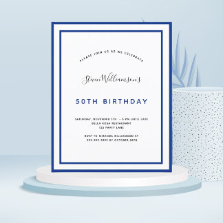 Budget birthday navy blue white invitation men