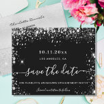 Budget birthday party black silver save the date<br><div class="desc">A girly and trendy Save the Date card for a 50th (or any age) birthday party. A classic black background decorated with faux silver glitter dust. Personalize and add a date and name/age.  The text: Save the Date is written with a large trendy hand lettered style script.</div>