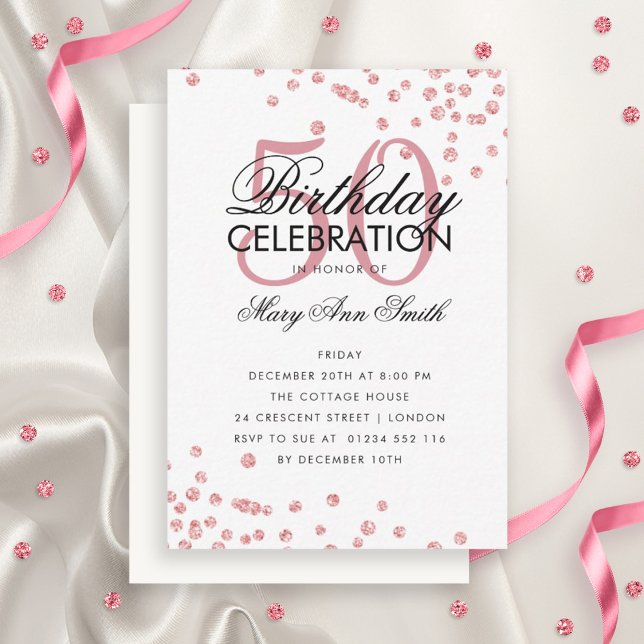 Budget Birthday Party Confetti Rose Gold Invite (Creator Uploaded)