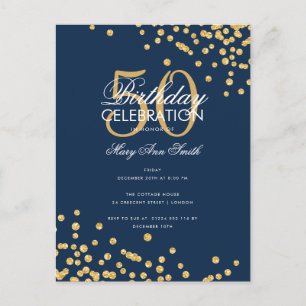 Budget Birthday Party Glitter Confetti Gold Navy Postcard