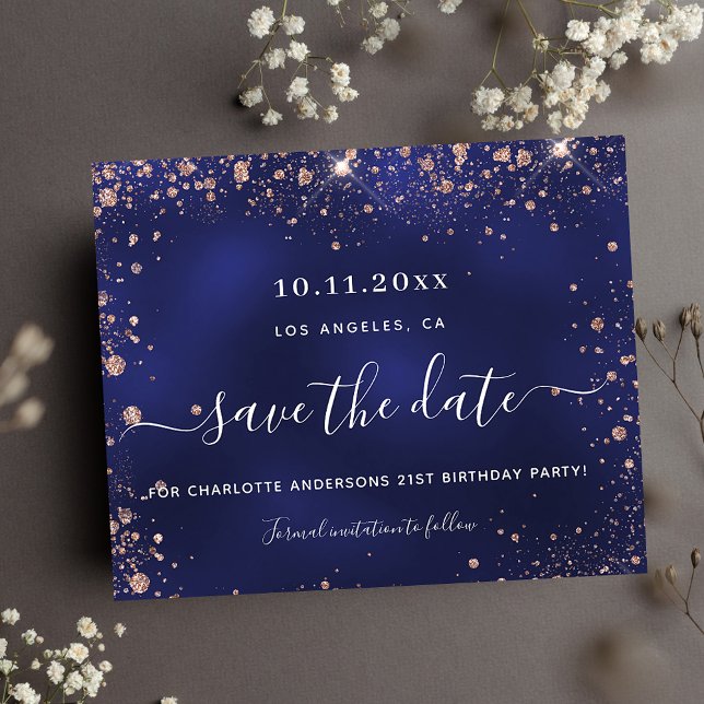 Budget birthday party navy blue rose save date (Creator Uploaded)