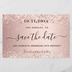 Budget birthday party rose gold save the date