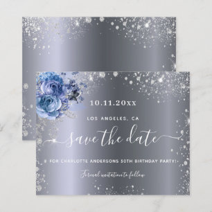 Budget birthday party silver blue save the date