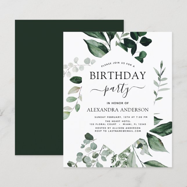 Budget Birthday Party Spring Botanical Greenery (Front/Back)