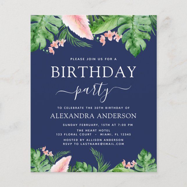 Budget Birthday Party Tropical Palm Floral (Front)