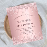 BUDGET Birthday pink glitter drips dusty rose<br><div class="desc">A modern, stylish and glamourous invitation for a woman's 50th (or any age) birthday party. A dusty rose, pink faux metallic looking background with faux glitter drip, paint dripping look. The name is written with a modern dark rose gold coloured hand lettered style script. Personalize and add a name, age...</div>