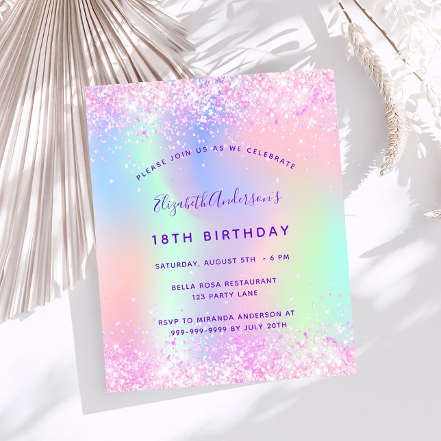 Budget birthday pink purple glitter invitation (Creator Uploaded)